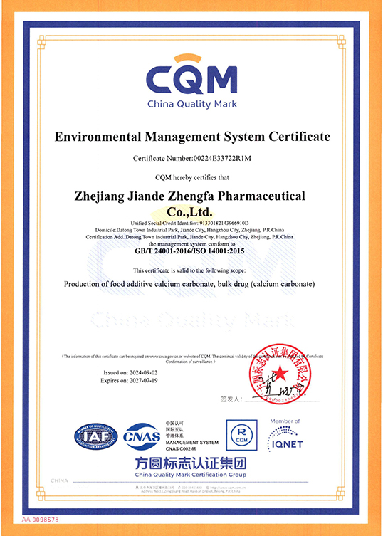 Environmental Management System Certification Certificate